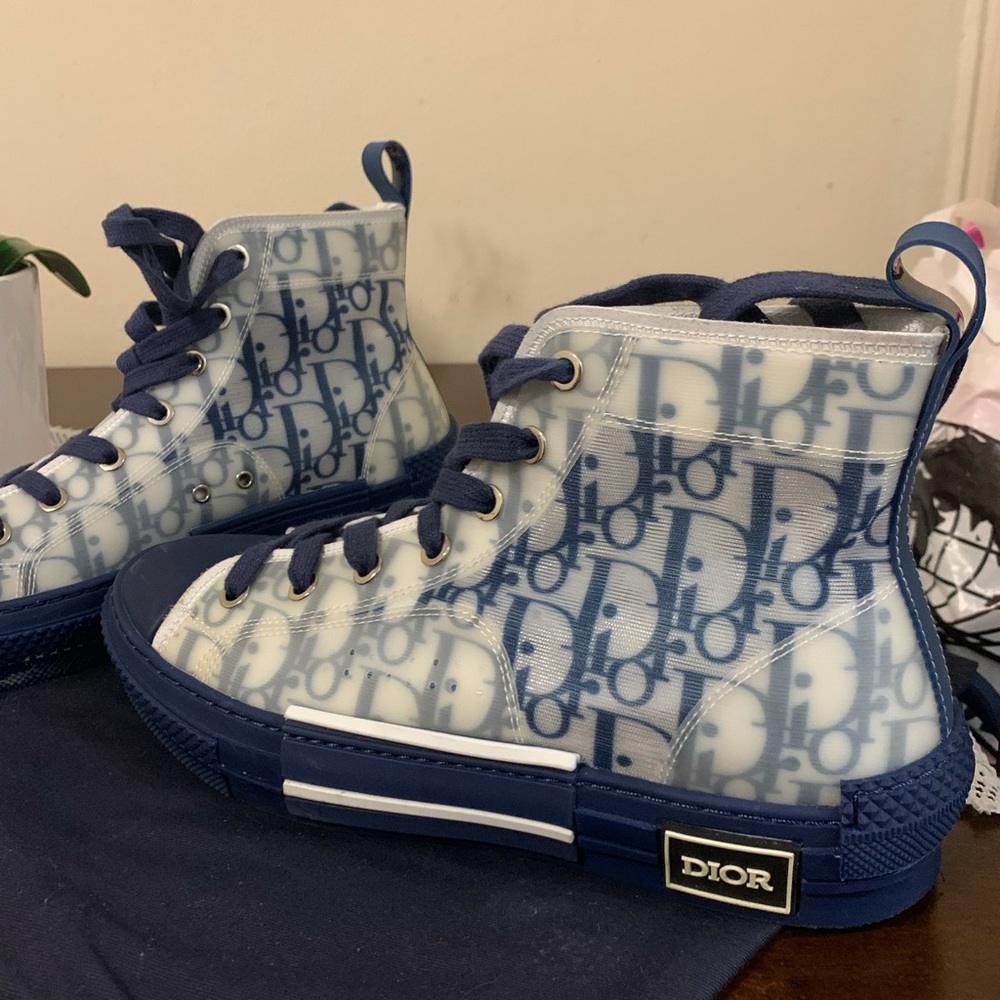 Blue and white high top dior